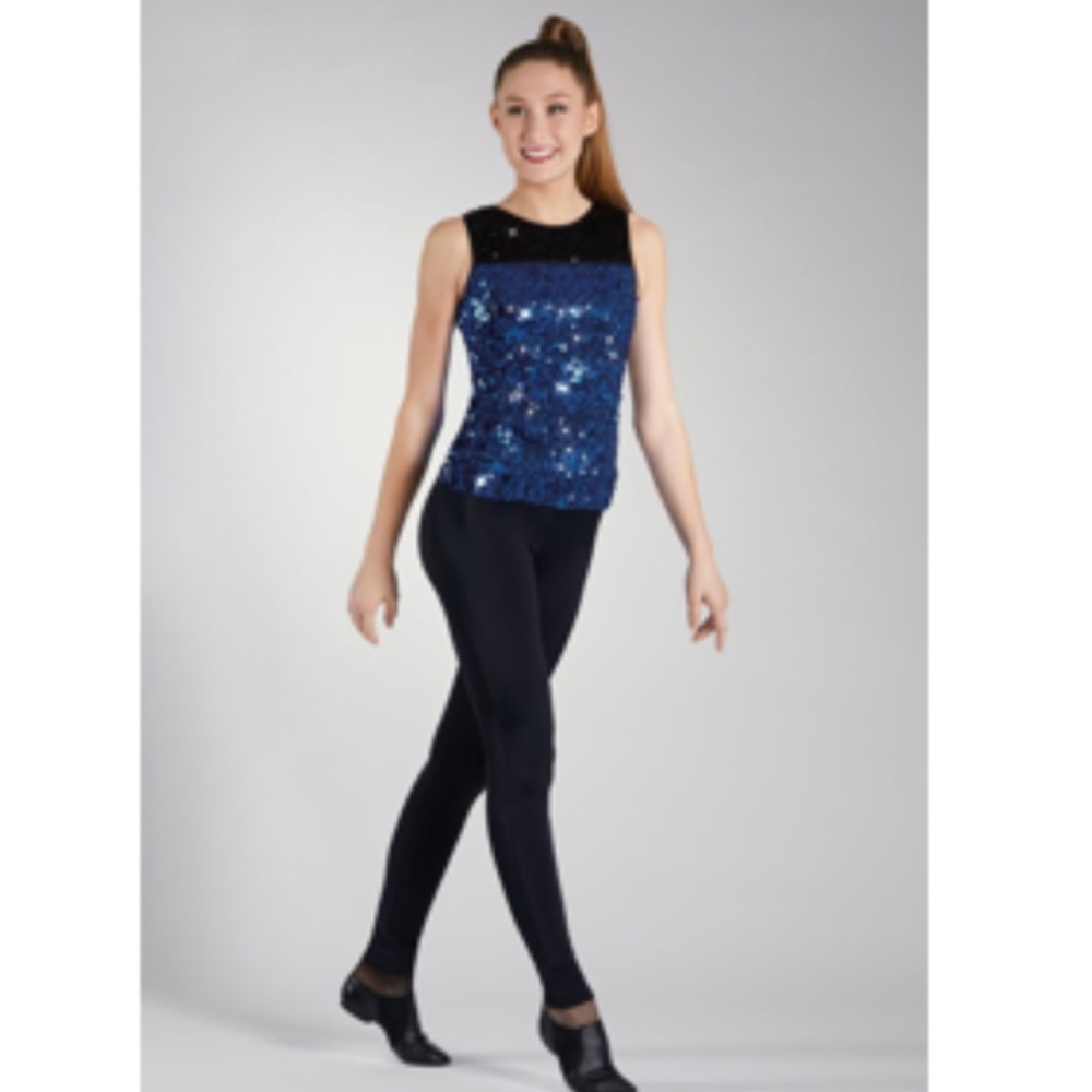 Jazz Solo Sparkle Sequin Royal Navy Blue Tank Top Leggings Dance Costume Size AS